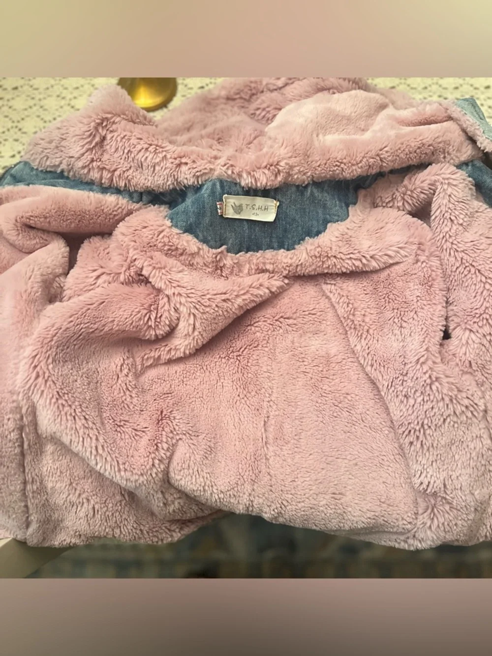 🎀 Girls T.S.H.H Denim Coat with Pink Faux Fur Lining - Heavy & Warm Jacket